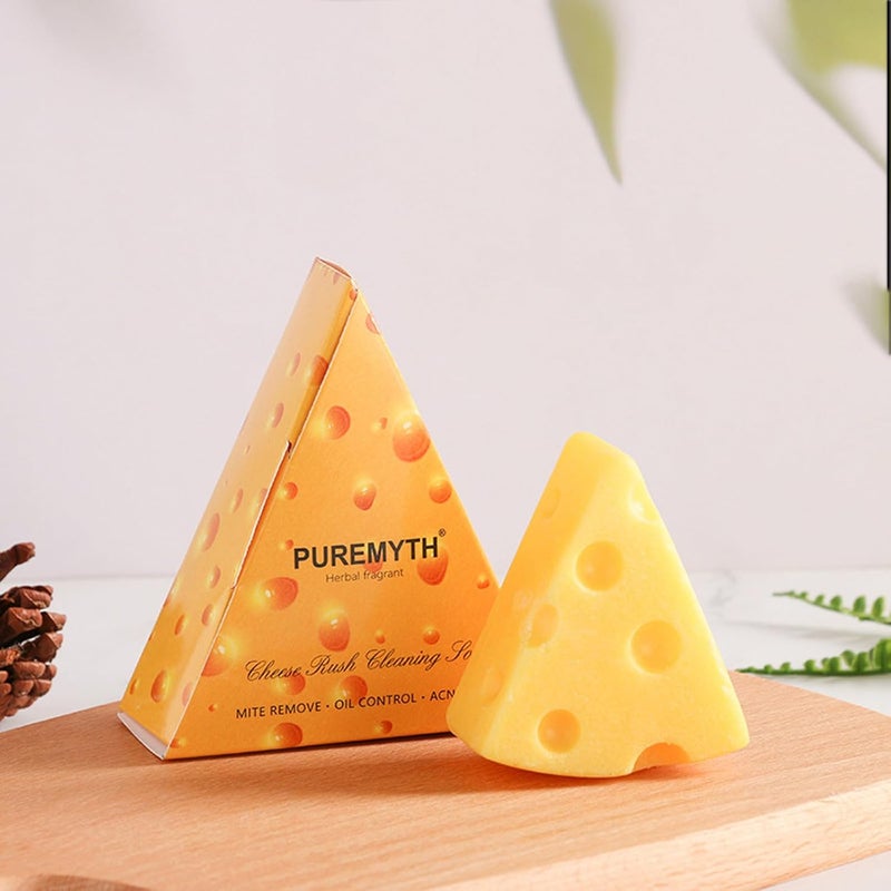 T-shin Tshin Cheese Shape Scented Botanical Soap75G Handmade Essential Oil Bath Soap Gift for Men Women KidsFace Body Moisturizing Artisanal Cleaning Soap with Blistering Net 