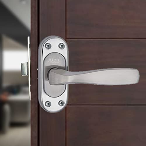 Atom Stainless Steel Bathroom Door Lock, Mortise Door Handle with Baby Latch Lock, Silver Satin Finish, Keyless, Bathroom Lockset for Door, Balcony Toilet Washroom, Panda-Bl Satin Finish - Image 1