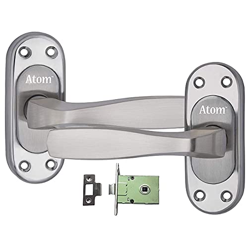 Atom Stainless Steel Bathroom Door Lock, Mortise Door Handle with Baby Latch Lock, Silver Satin Finish, Keyless, Bathroom Lockset for Door, Balcony Toilet Washroom, Panda-Bl Satin Finish - Image 2