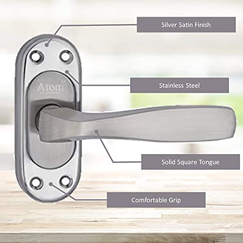 Atom Stainless Steel Bathroom Door Lock, Mortise Door Handle with Baby Latch Lock, Silver Satin Finish, Keyless, Bathroom Lockset for Door, Balcony Toilet Washroom, Panda-Bl Satin Finish - Image 4