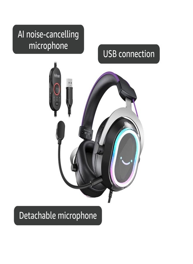 FIFINE سماعة ألعاب سلكية USB من FIFINE: صوت محيطي 7.1 - RGB قابل للتخصيص - توازن بين اللعبة والدردشة، سماعة ألعاب مع ميكروفون لإلغاء الضوضاء لجهاز الكمبيوتر، PS5/PS4، اللابتوب، ماك - AmpliGame H13BP - Image 4