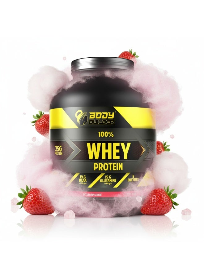بودي بيلدر مسحوق بروتين مصل اللبن 100% - بنكهة الفراولة، 5 أرطال، مزيج معزول ومركّز، 25 غ بروتين لكل حصة مع الأحماض الأمينية المتفرعة السلسلة، والجلوتامين، والإنزيمات الهاضمة - Image 2