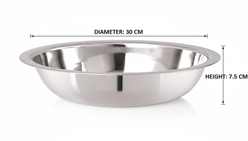 KC Stainless Steel Multipurpose Basin Bowl | Mixing Bowl | Kitchen Accessories (Diamm. 30.0 CM, 3 Litre) - Image 3