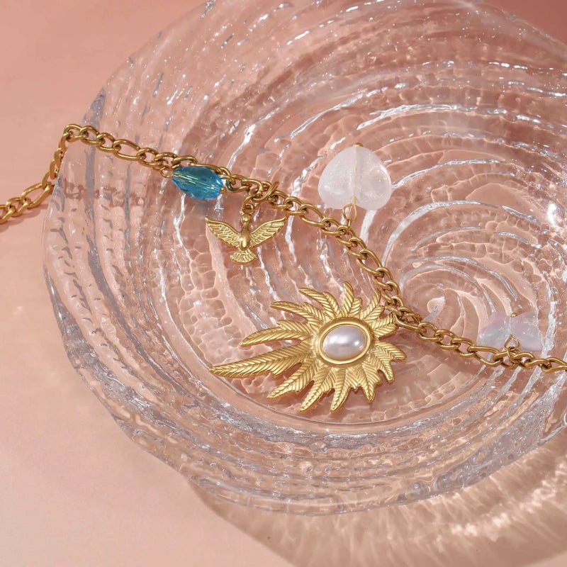 Golden Colorful Stainless Steel Tree Leaf Pendant Necklace - Image 4