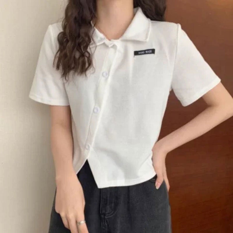 Slim-Fit Polo Cardigan Collared Tee 2024 White  - Image 1