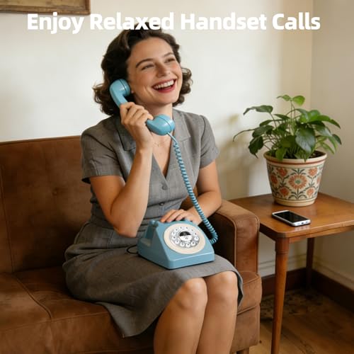 Aokpsrt Retro Blue Bluetooth Landline Phone, Mid-Century Style Desk Telephone with Classic Handset, Loud Vintage Ringtones, Bluetooth Connects to Smartphone, Cute Retro Decor Phone for Bedroom, Home & Office - Image 5