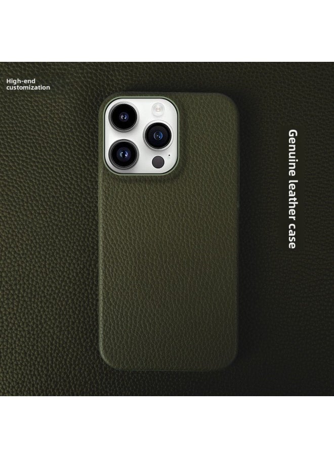 Generic - For Iphone 15 Mobile Phone Case 12 Genuine Leather 14 Half Pack 13 Protective Case For Xiaomi Samsung For Huawei Mobile Phone Protective Case 16-Color:Army Green-Applicable Model:For Iphone 11 Pro - Image 1