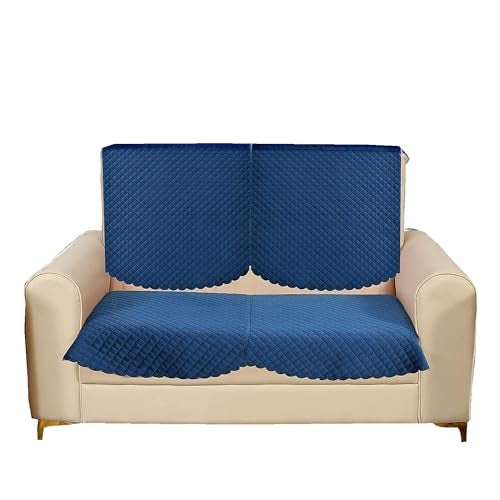 STARNSTYLE Velvet Self Design Quilted Sofa Chair Cover 2 Seater + Arm Cover Blue - Image 2