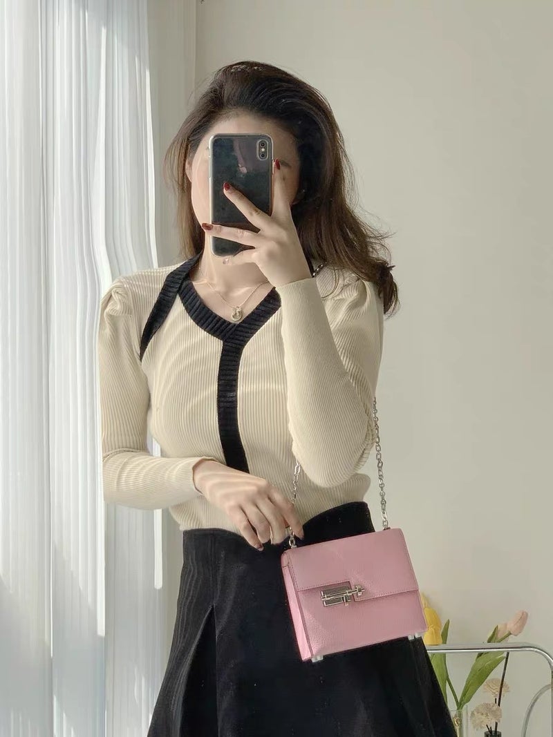 حقيبة صغيرة على شكل مربع بسلسلة بنمط جلد السحلية عالية الجودة عصرية وسهلة المطابقة - Image 3