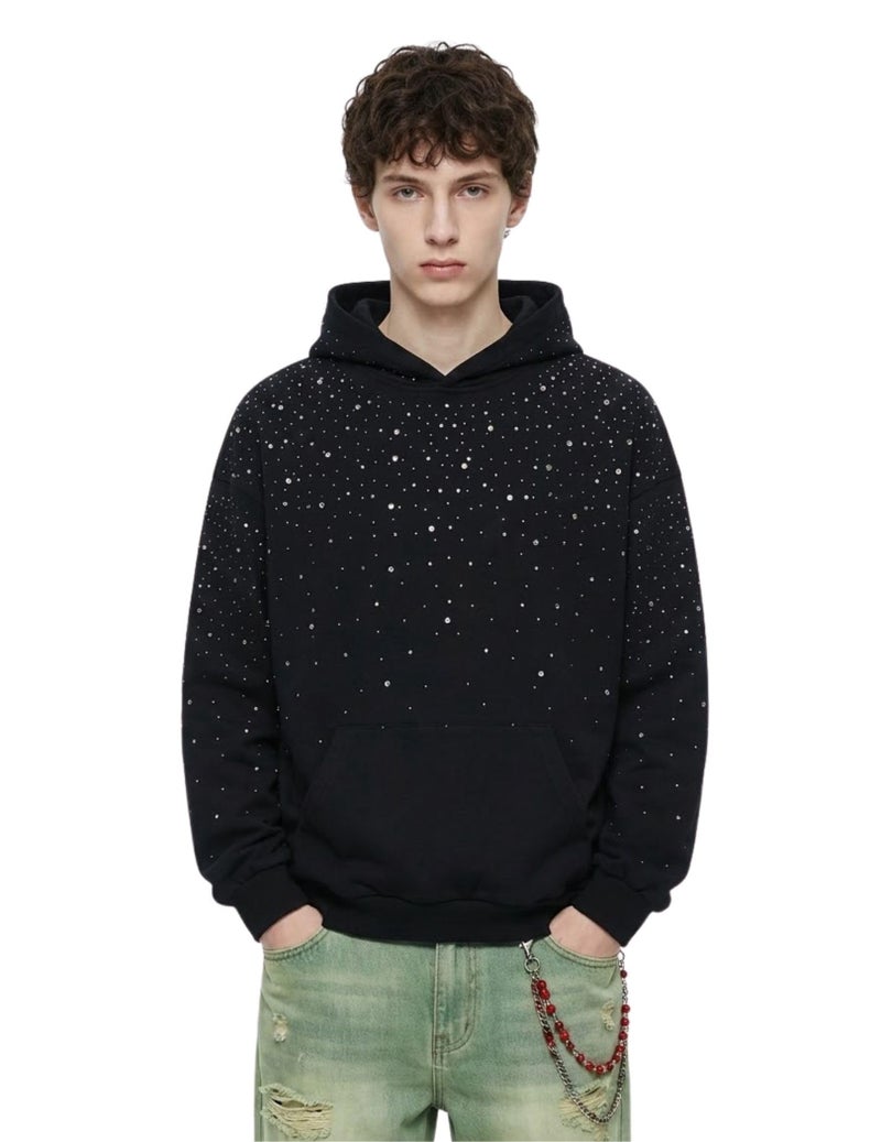 Vamtac Rhinestone Hoodies Men Oversized Hooded Sweatshirts Fashion Casual Hoodie Pullover Y2k Streetwear Tops Black - Image 2