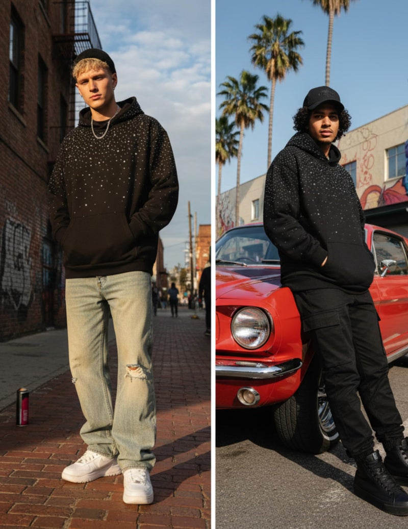 Vamtac Rhinestone Hoodies Men Oversized Hooded Sweatshirts Fashion Casual Hoodie Pullover Y2k Streetwear Tops Black - Image 3