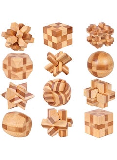 VolksRose 12Pcs Wooden Brain Teaser Puzzles, Iq Challenge Puzzle Games, Logic Smart Mind Puzzle Box Lock Toy Removing Assembling 3D Small Puzzle Gift Set For Adults Teenagers Kids, 1.8Inch 4.5Cm  - Image 1