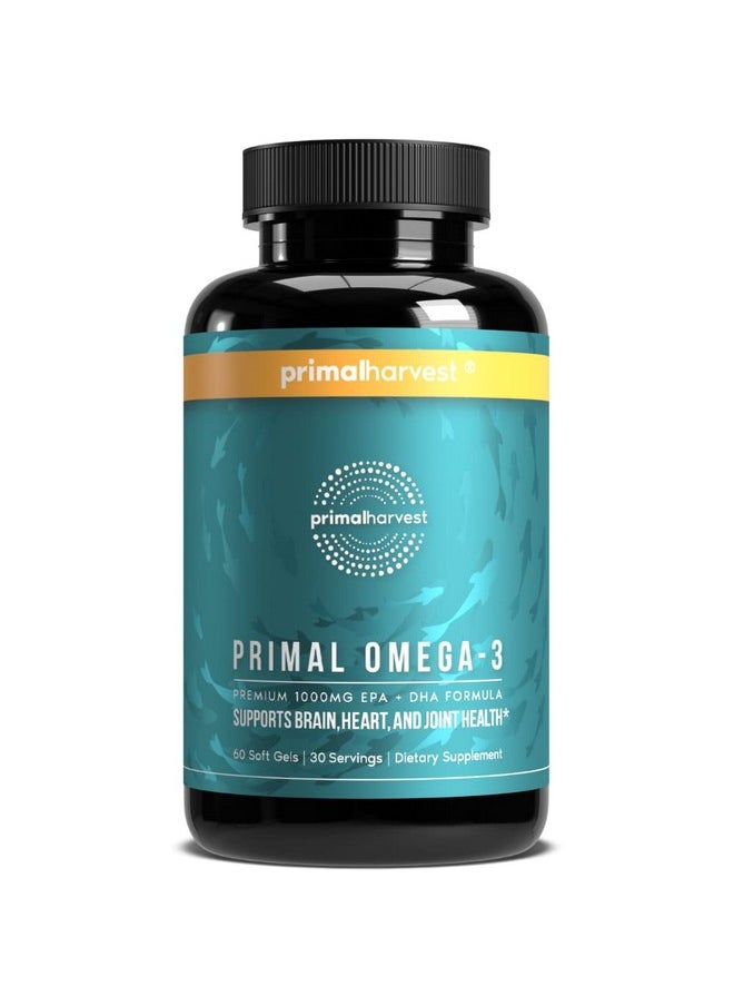 Primal Harvest - Omega 3 Fish Oil Supplements 30 Servings Soft Gels Capsules W/ 1000Mg Epa + Dha Supplements No Fishy Burps Nongmo Omega 3 Fatty Acid - Image 1