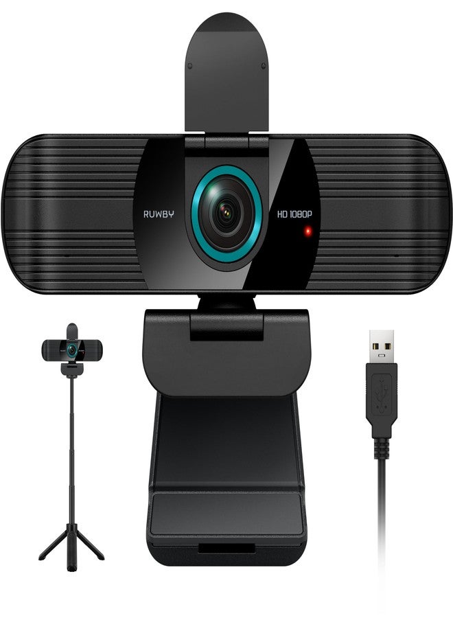 RUWBY Webcam with Built-in Microphone and Rotatable Tripod, 1080P Video and Wide Angle Camera, Privacy Cover (1080P Webcam with USB Cable) - Image 1
