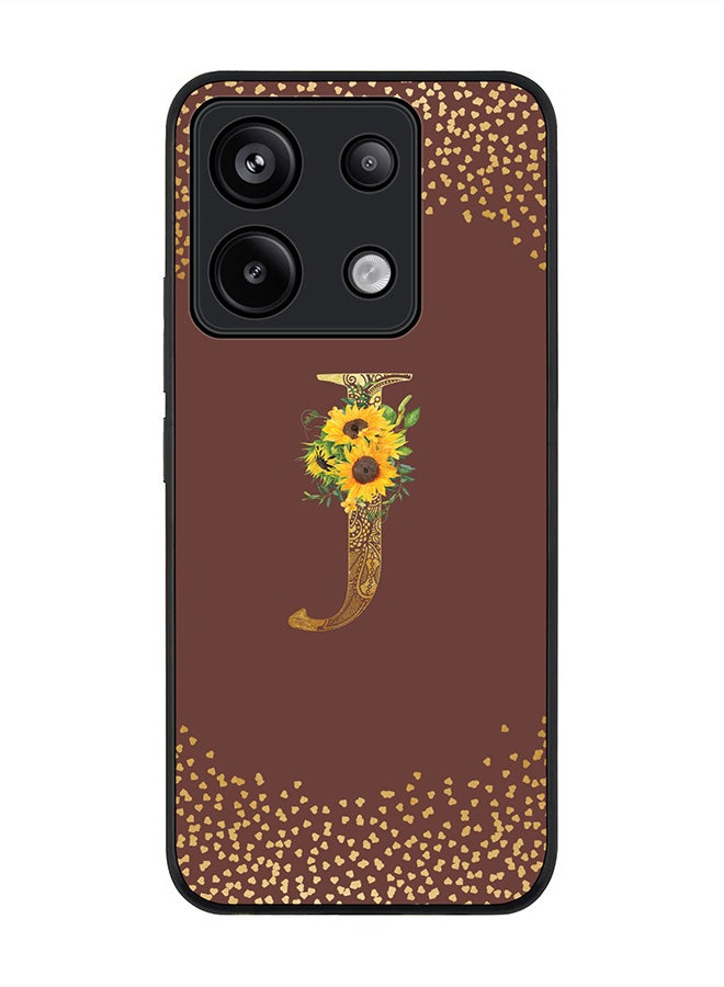 Stylizedd Rugged Black edge case for Poco X6 5G, Slim Cover - Custom Monogram Initial Letter Floral Pattern Alphabet - J (Brown ) - Image 1