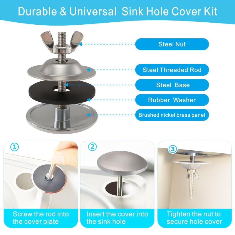 XNTONG 2 Inch Kitchen Sink Hole Cover, Solid Brass Faucet Hole Cover, Brushed Nickel Finish Tap Hole Plate Stopper Cover, Countertop Hole Cover for Kitchen and Bathroom Sinks (Brushed Nickel) - Image 4