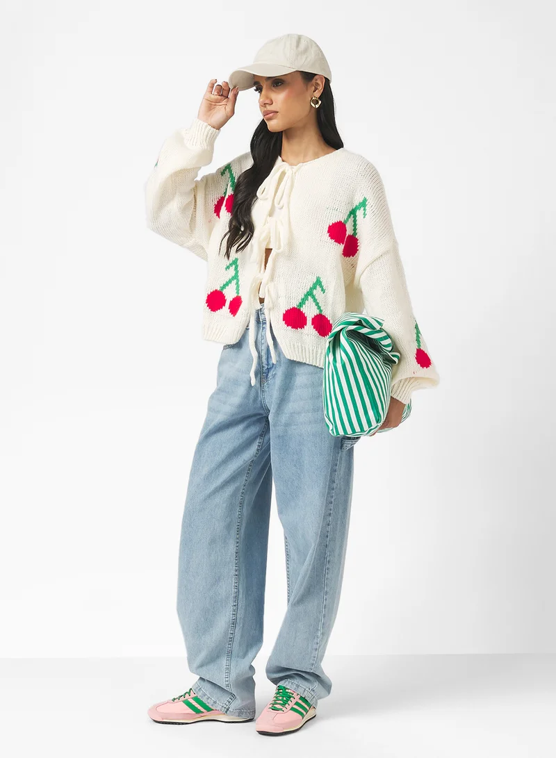 Ginger Cherry Bow Tie Detail Cardigan