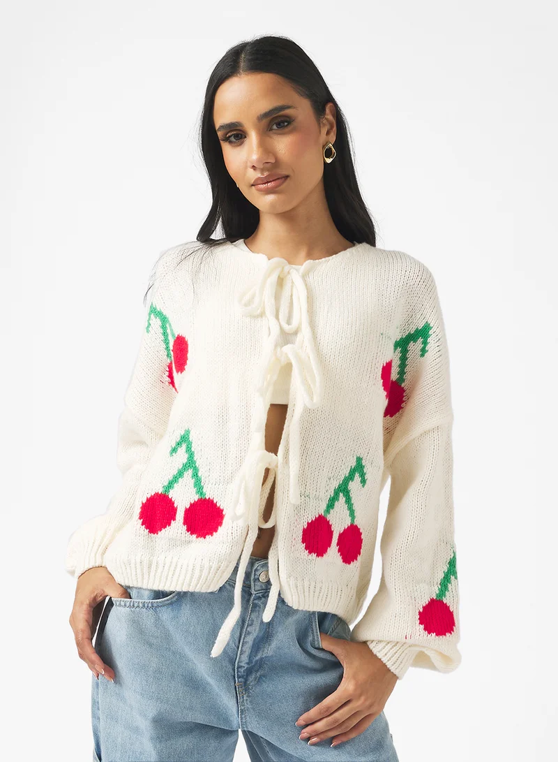 Ginger Cherry Bow Tie Detail Cardigan