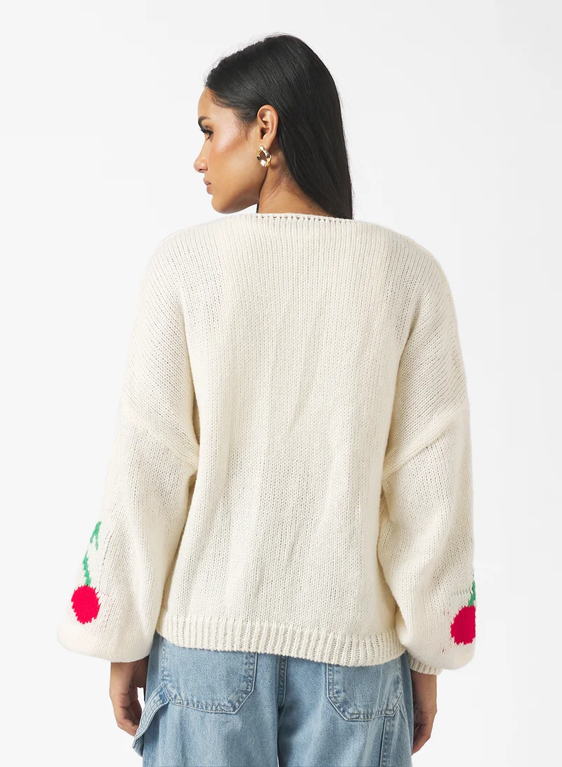 Ginger Cherry Bow Tie Detail Cardigan