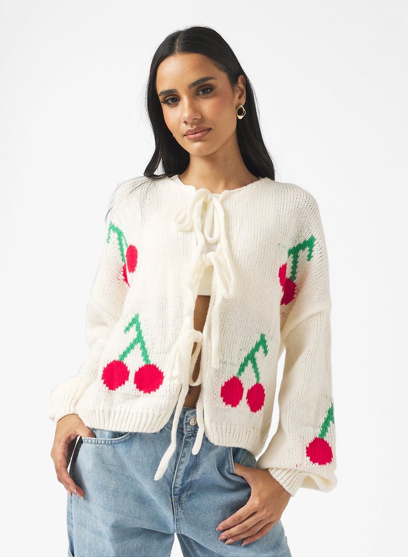 Ginger Cherry Bow Tie Detail Cardigan - Image 1