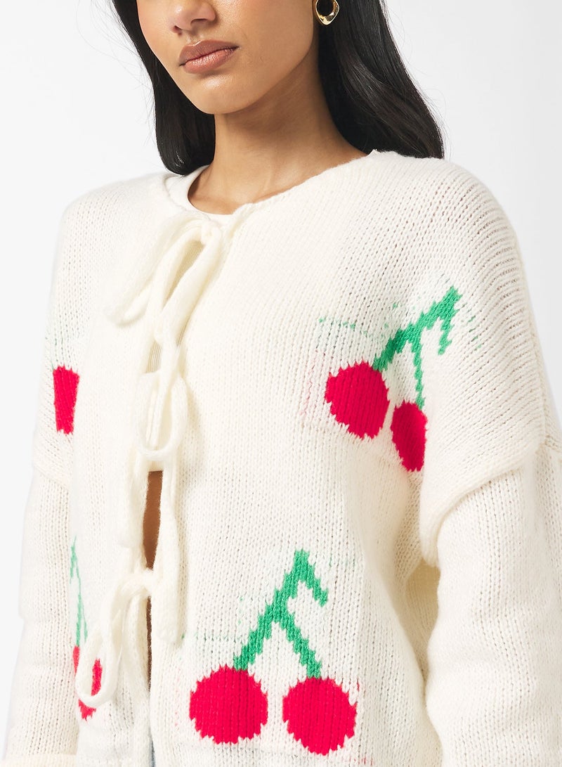 Ginger Cherry Bow Tie Detail Cardigan - Image 3