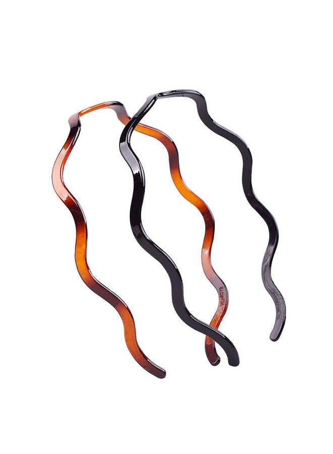 Fodattm 2PCS Women Hard Plastic Headband Hair Hoop Black and Brown High-grade Headwear Hairband - Image 1