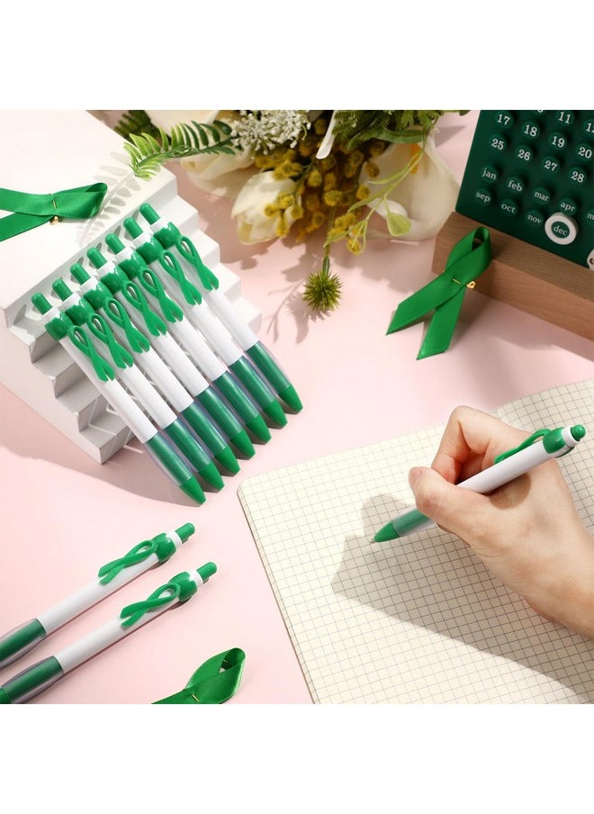 Chuangdi 200 Pcs Mental Health Awareness Ink Pens Ribbon Set Disease Awareness Retractable Pen Satin Awareness Ribbons Awareness Ribbon With Safety Pins For Social Event (Green)  - Image 5