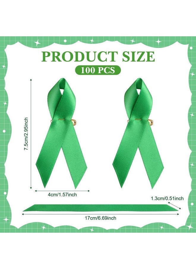 Chuangdi 200 Pcs Mental Health Awareness Ink Pens Ribbon Set Disease Awareness Retractable Pen Satin Awareness Ribbons Awareness Ribbon With Safety Pins For Social Event (Green)  - Image 3
