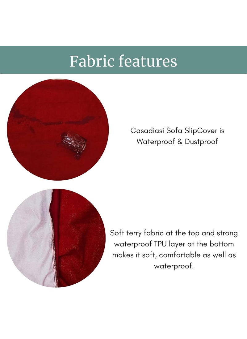 CASADIASI CASADIASI Terry Soft Sofa seat Cover Elastic Stretchable Sofa seat Protector for Wooden Sofa seat Cushion Stretchable Cloth Cover Single Seater Maroon Size 21 X 21 Inches Pack of 2  - Image 2