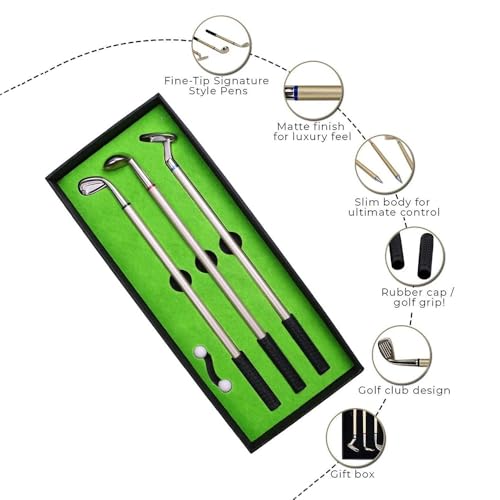 Golfoy Basics Mini Desktop Golf Club Pen Gift Set, 3 Golf Clubs Pens with Balls and Flag, Golf Gift Accessory - Image 2