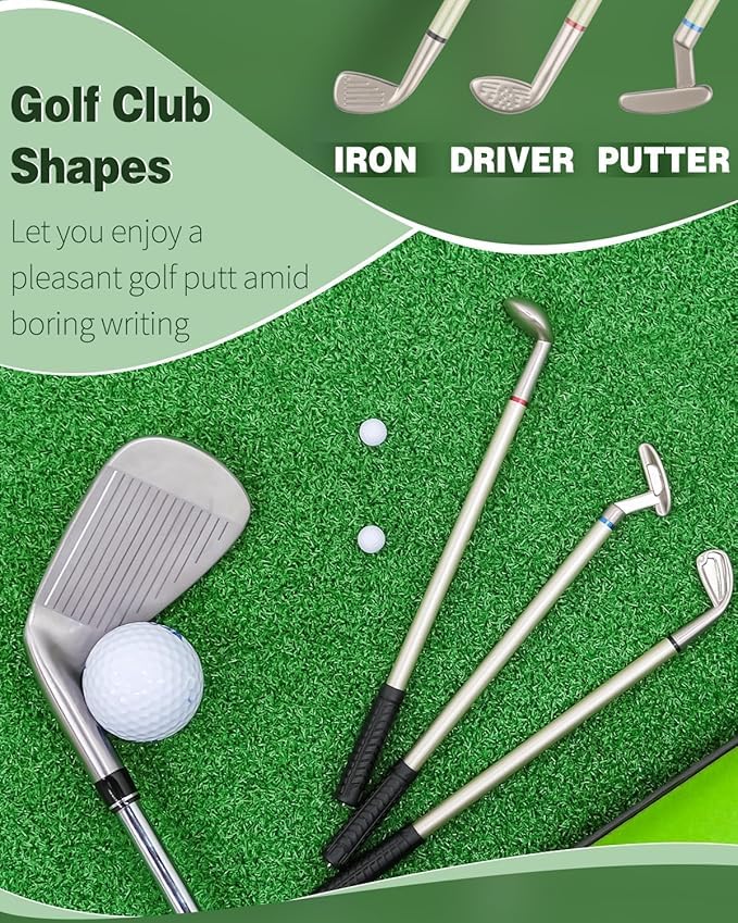Golfoy Basics Mini Desktop Golf Club Pen Gift Set, 3 Golf Clubs Pens with Balls and Flag, Golf Gift Accessory - Image 3