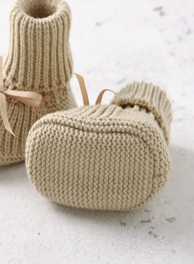 LAWKUL Baby First Walker Botties & Winter Mittens Gloves Newborn Infant Knit Shoes Sock Slipper Full Finger Glove 0-3M Beige - Image 5
