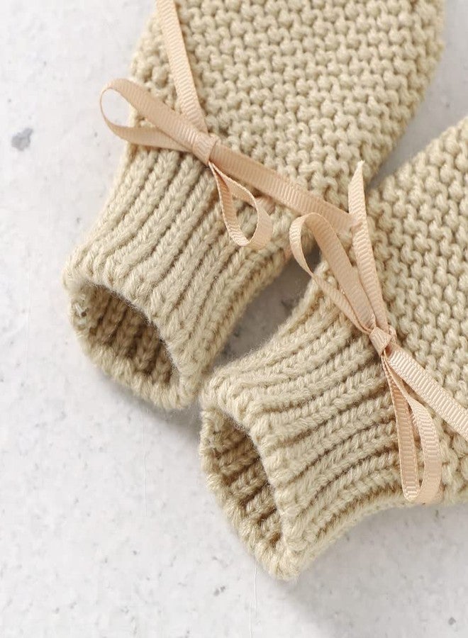 LAWKUL Baby First Walker Botties & Winter Mittens Gloves Newborn Infant Knit Shoes Sock Slipper Full Finger Glove 0-3M Beige - Image 3