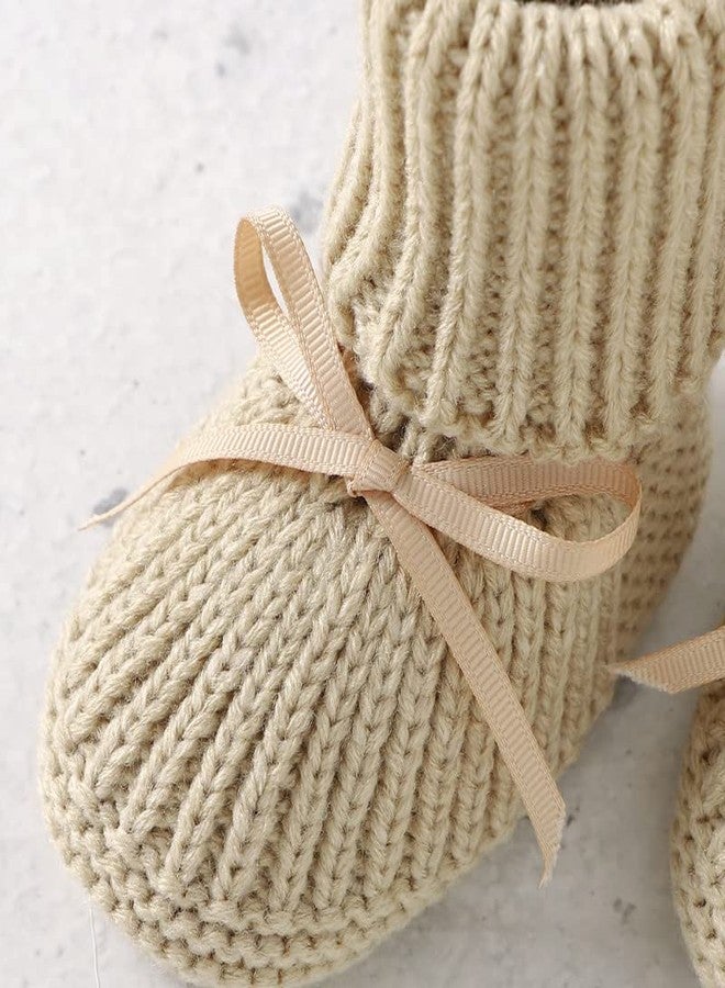 LAWKUL Baby First Walker Botties & Winter Mittens Gloves Newborn Infant Knit Shoes Sock Slipper Full Finger Glove 0-3M Beige - Image 4