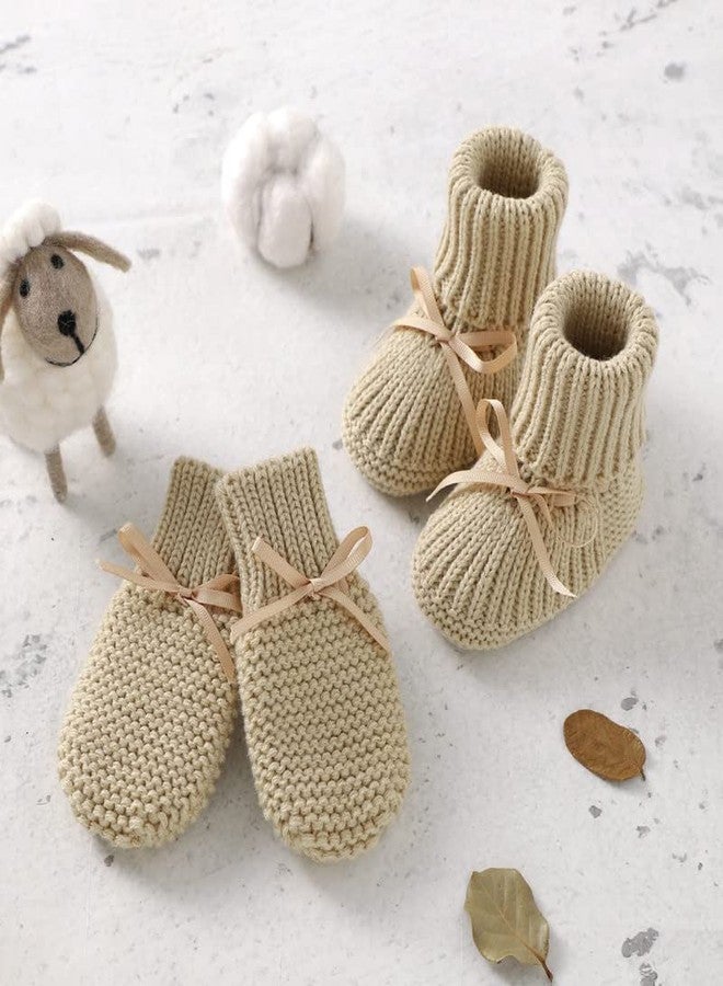 LAWKUL Baby First Walker Botties & Winter Mittens Gloves Newborn Infant Knit Shoes Sock Slipper Full Finger Glove 0-3M Beige - Image 2
