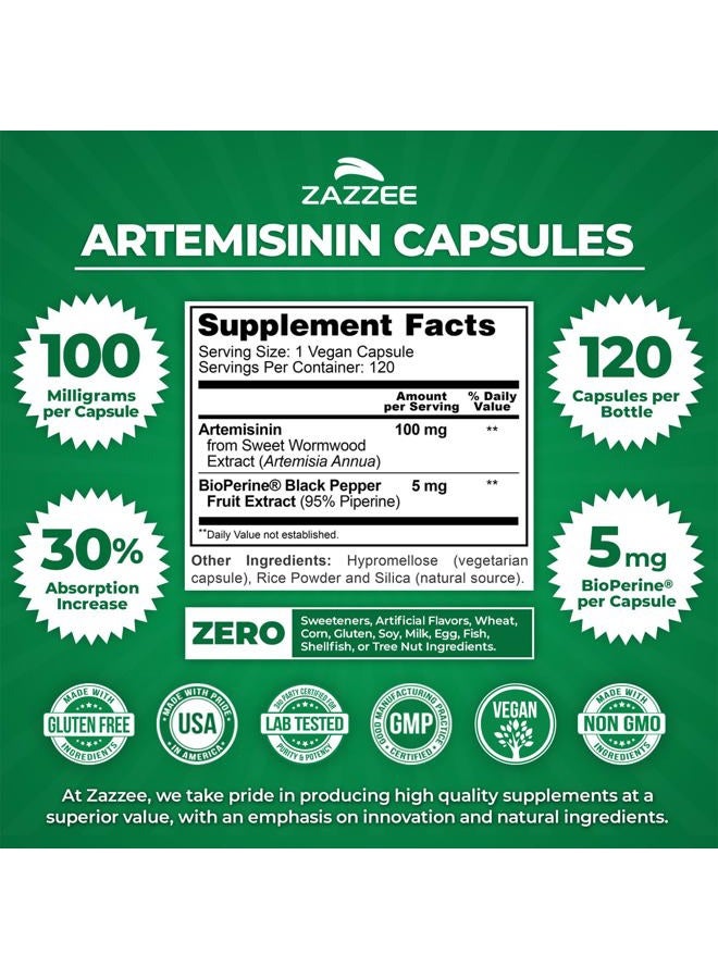 Zazzee أرتيميسينين من ناتورالز، 100 ملغ لكل كبسولة، 120 كبسولة نباتية، بالإضافة إلى 5 ملغ من بايوبيرين - Image 3
