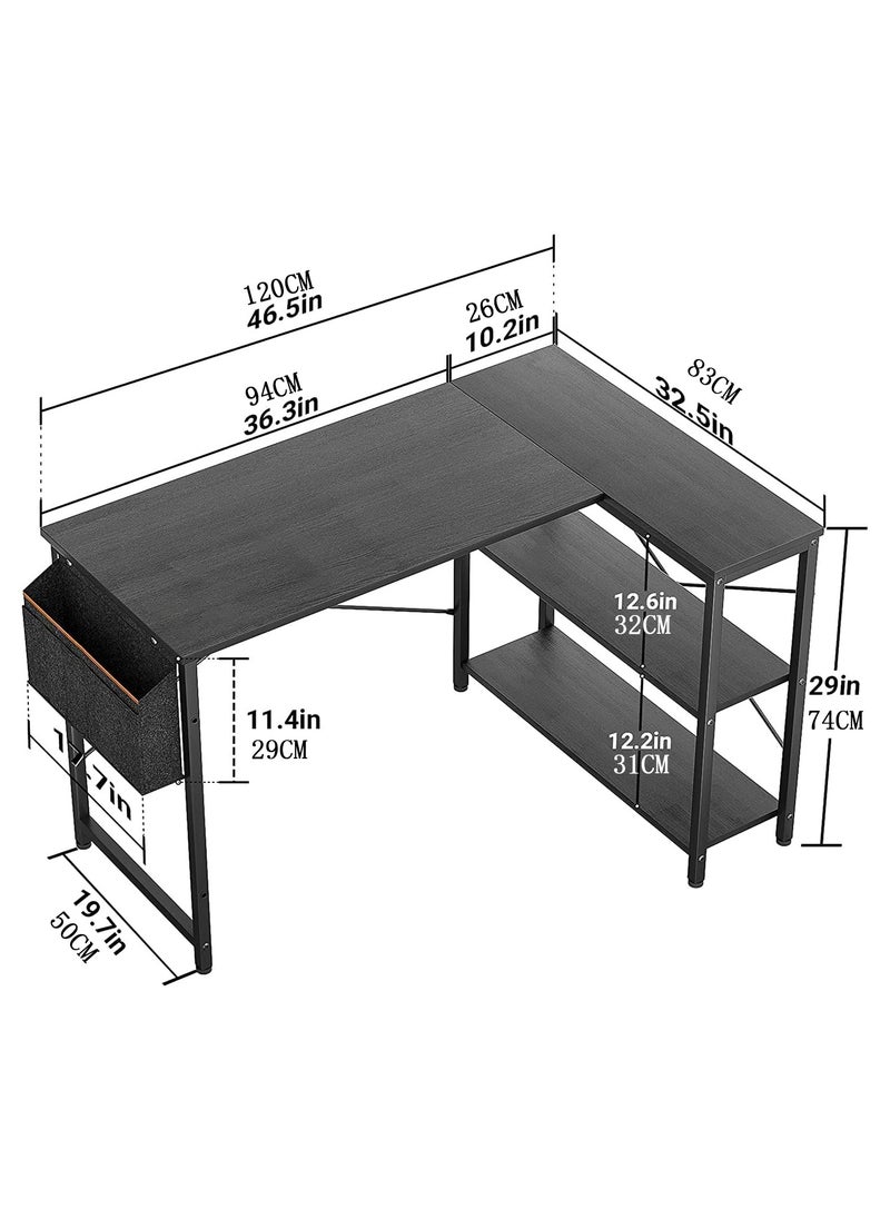 Chulovs - L Shaped Computer Desk With Reversible Storage Shelves For Home Office Workstation, Modern Simple Style Writing Desk Table With Storage Bag 120X83X74 Cm - Image 1