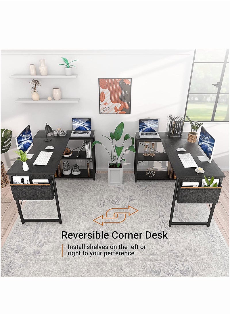 Chulovs - L Shaped Computer Desk With Reversible Storage Shelves For Home Office Workstation, Modern Simple Style Writing Desk Table With Storage Bag 120X83X74 Cm - Image 1