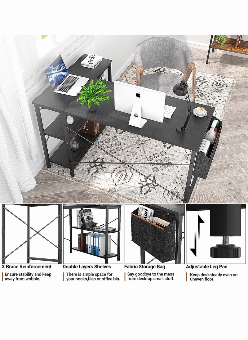 Chulovs - L Shaped Computer Desk With Reversible Storage Shelves For Home Office Workstation, Modern Simple Style Writing Desk Table With Storage Bag 120X83X74 Cm - Image 1