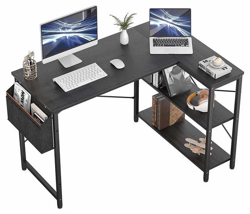 Chulovs L Shaped Computer Desk With Reversible Storage Shelves For Home Office Workstation, Modern Simple Style Writing Desk Table With Storage Bag 120X83X74 Cm - Image 1