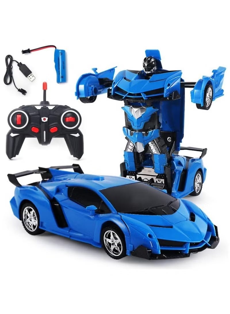 جاجيك Remote Control Transforming Robot Car Toy for Kids – RC Vehicle with One-Button Deformation, 360° Drifting Action, LED Lights, High-Speed Race Car Toy for Boys & Girls (Blue) - Image 1