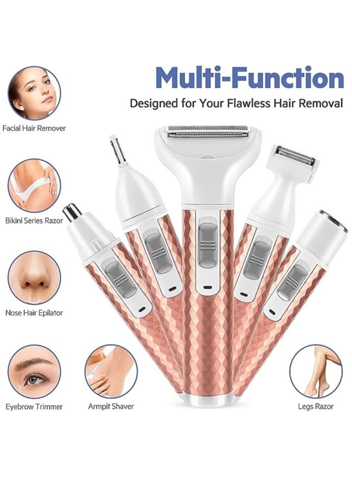 USB rechargeable 5 in 1 Electric Razor for Women,Electric Shaver for Women,Portable Bikini Trimmer Rechargeable Painless Hair Removal Tool Razors for Women for Legs, Underarms, Armpit, Face - Image 1