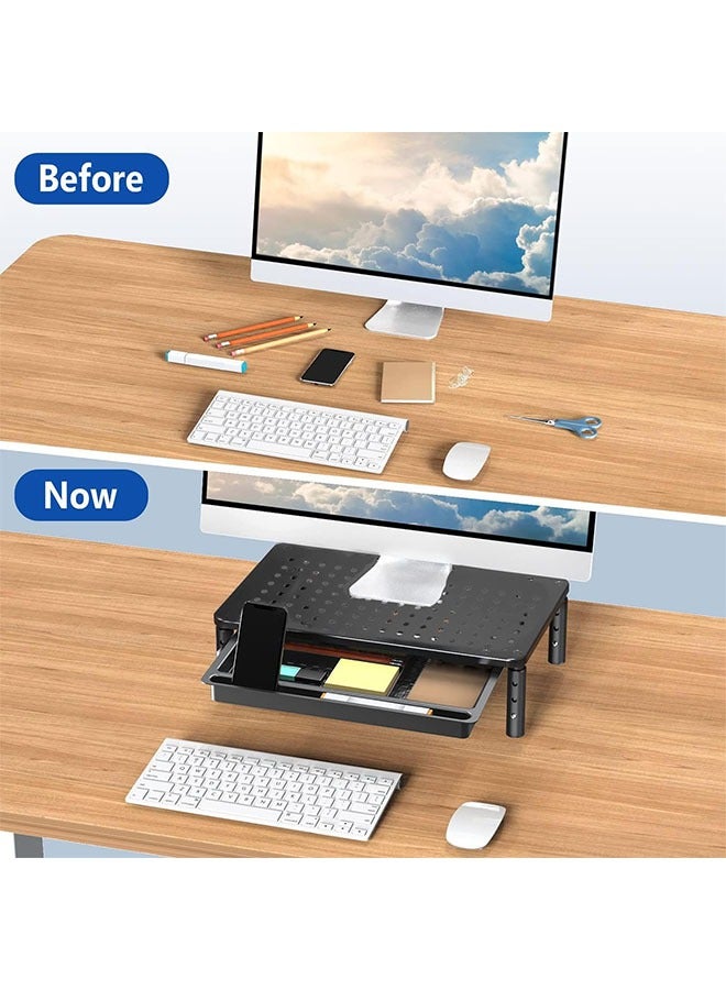 Monitor Stand Riser with Drawer, 3 Height Adjustable Computer Monitor Stand for Desk, Metal Stand Riser for PC, Laptop, Printer  iMac for Home  Office - Image 5