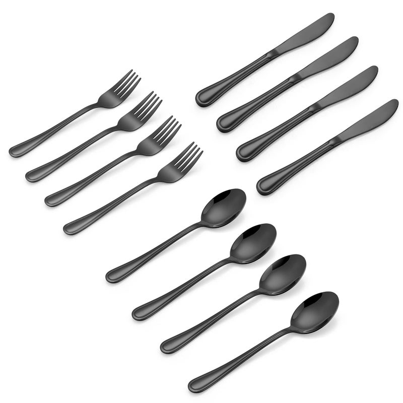 LIANYU 12-Piece Black Kids Silverware Set, Stainless Steel Toddler Utensils Flatware Set, Child Cutlery Tableware for 4, Include knife Fork Spoon, Mirror Finished, Dishwasher Safe - Image 1