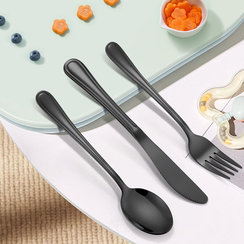 LIANYU 12-Piece Black Kids Silverware Set, Stainless Steel Toddler Utensils Flatware Set, Child Cutlery Tableware for 4, Include knife Fork Spoon, Mirror Finished, Dishwasher Safe - Image 4