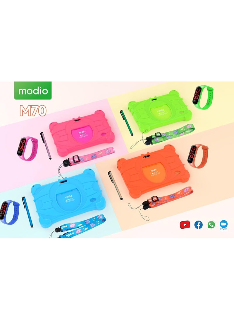 MODIO TAB M70 Kids Tablet, 7-inch HD Display, Dual Camera, Android 7.0, 8GB Storage, 3000mAh Battery, Multiple Languages Support (Pink) - Image 1
