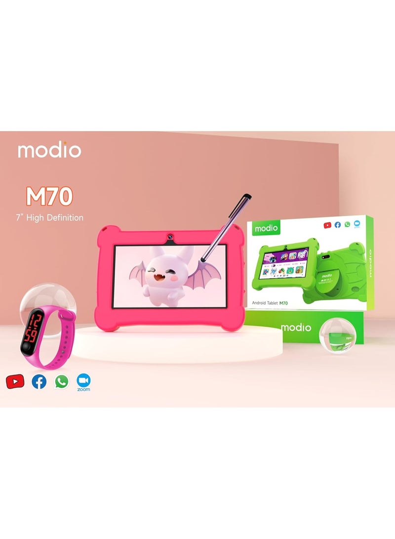 MODIO TAB M70 Kids Tablet, 7-inch HD Display, Dual Camera, Android 7.0, 8GB Storage, 3000mAh Battery, Multiple Languages Support (Pink) - Image 3