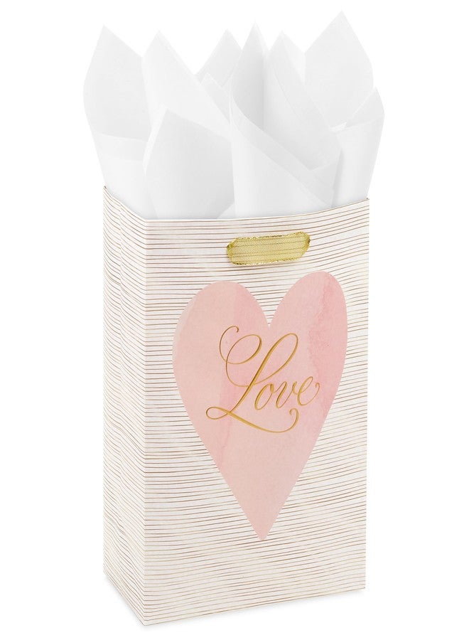 Hallmark 9" Medium Gift Bag with Tissue Paper (Love Pink and Gold Heart) for Valentine's Day, Weddings, Engagements, Bridal Showers - Image 1