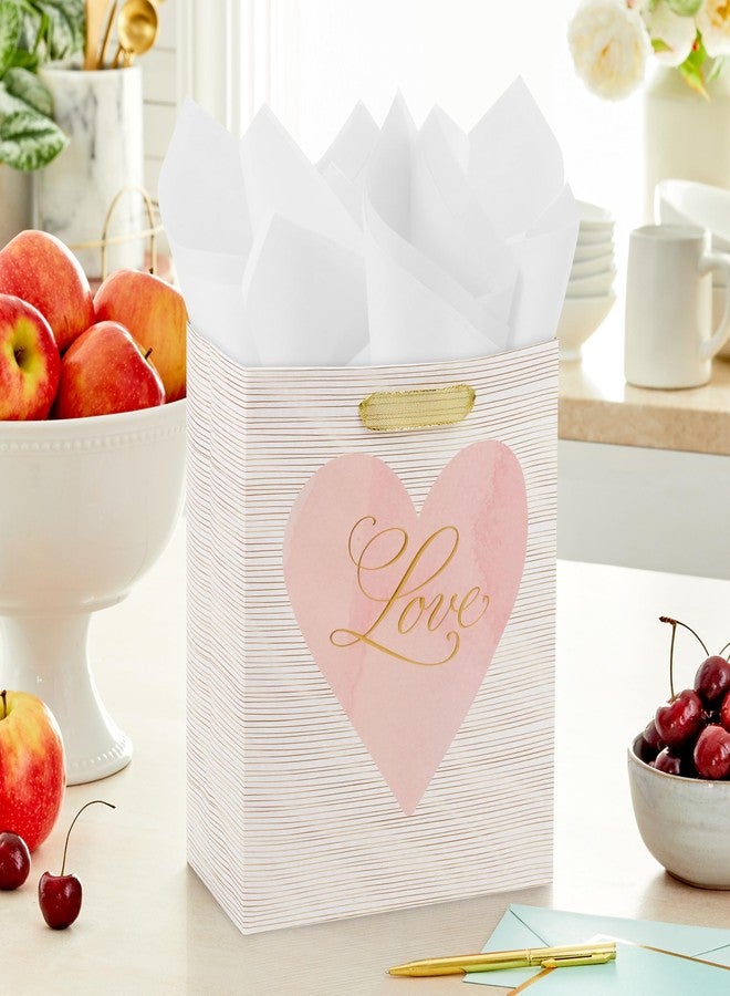 Hallmark 9" Medium Gift Bag with Tissue Paper (Love Pink and Gold Heart) for Valentine's Day, Weddings, Engagements, Bridal Showers - Image 2