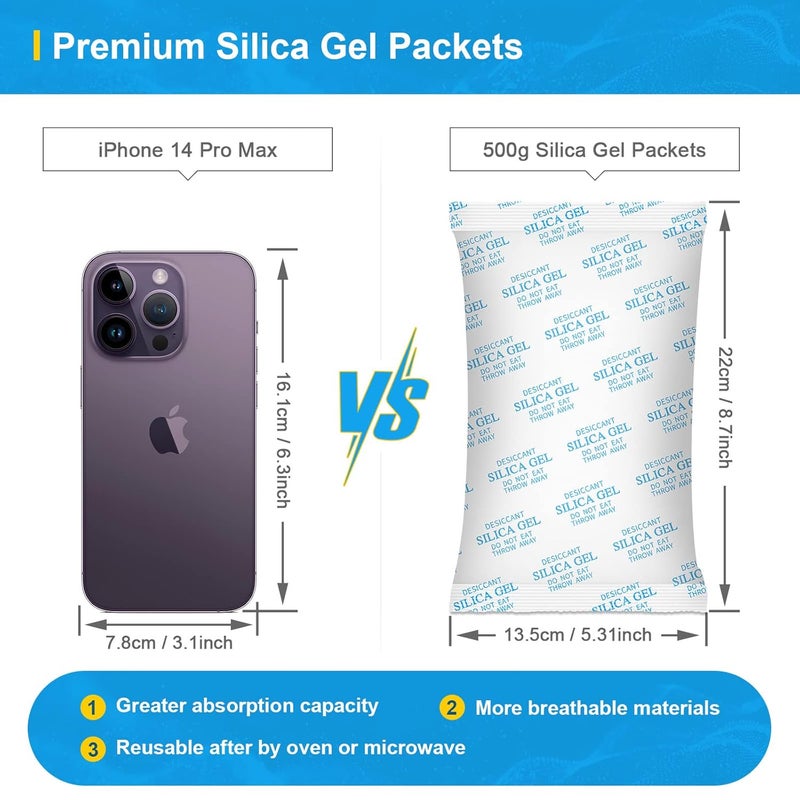 Absorbking Silica Gel Packs 500 Grams 6 Packs Moisture Absorbers Premium Transparent Desiccant for Storage - Image 3